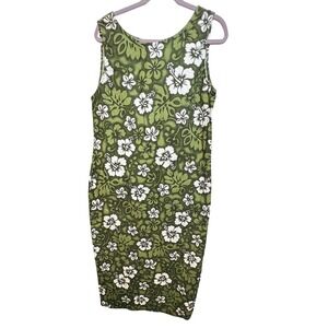 Aloha Republic Green Hibiscus Floral Maxi Dress Cotton Made in Hawaii XL